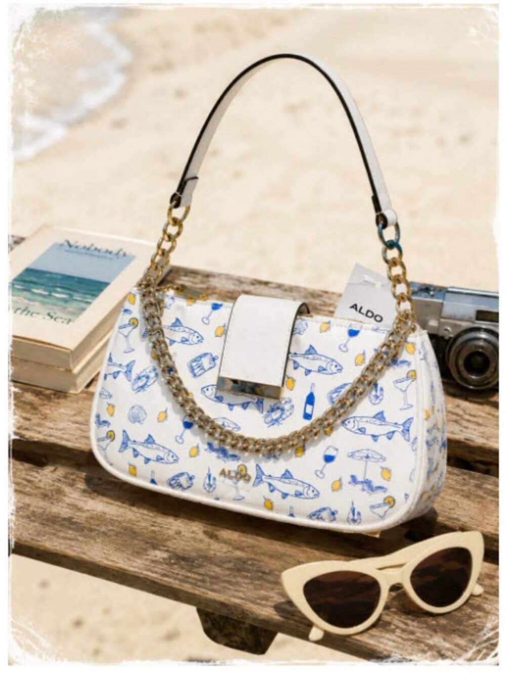 Aldo Beach Nautical Theme White Chain Shoulder Summer Bag NWT